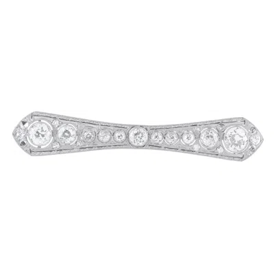Pre-owned Lb Exclusive Platinum, 14k White Gold 3.50ct Diamond Art Deco Brooch Mf15-102025