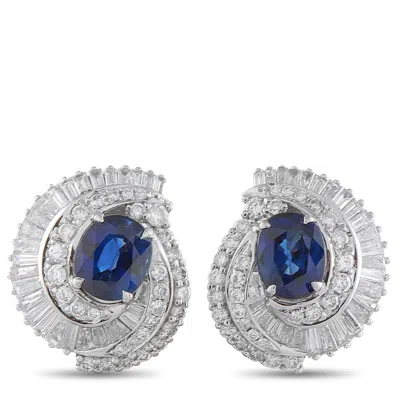 Lb Exclusive Platinum 1.50 Ct Diamond And 2.30 Ct Sapphire Earrings Mf32-102025 In Silver