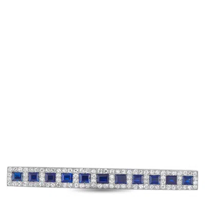 Lb Exclusive Platinum 1.50ct Diamond And Sapphire Art Deco Bar Brooch Mf10-062426 In Blue