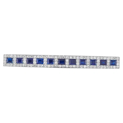 Pre-owned Lb Exclusive Platinum 1.50ct Diamond And Sapphire Art Deco Bar Brooch Mf10-062426 In Blue