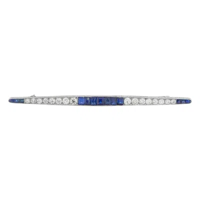 Lb Exclusive Platinum 1.50ct Diamond And Sapphire Art Deco Pin Mf13-062626 In White