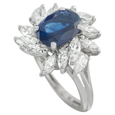 Pre-owned Lb Exclusive Platinum 1.50ct Diamond And Sapphire Ring Mf37-051526 In Blue