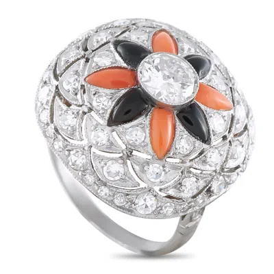 Lb Exclusive Platinum 1.50ct Diamond, Onyx And Coral Ring Mf35-031726 In Metallic