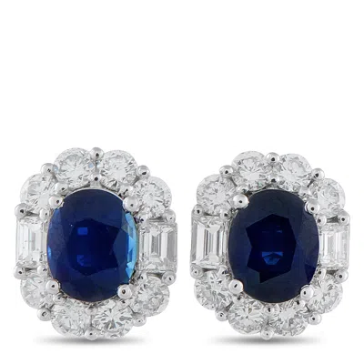 Lb Exclusive Platinum 1.66 Ct Diamond And 3.26 Ct Sapphire Earrings Mf04-102125 In Blue
