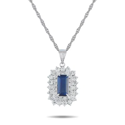 Lb Exclusive Platinum 1.66ct Diamond And Sapphire Pendant Necklace Mf11-110525 In Silver
