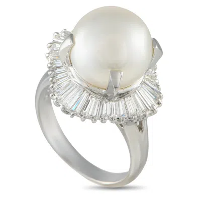 Lb Exclusive Platinum 1.69ct Diamond And Pearl Ring Mf02-022125 In Metallic