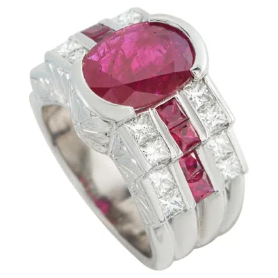 Pre-owned Lb Exclusive Platinum 1.76ct Diamond And Ruby Ring Mf20-050726 In Multi