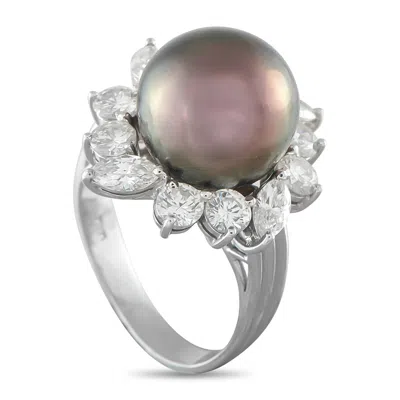 Lb Exclusive Platinum 1.80ct Diamond And Pearl Ring Mf26-043026 In Silver