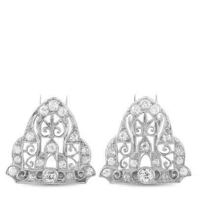 Lb Exclusive Platinum 1.80ct Diamond Art Deco Dress Clips Set Mf06-062626 In White