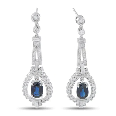 Lb Exclusive Platinum 1.81ct Diamond And Sapphire Drop Earrings Mf09-110425 In White