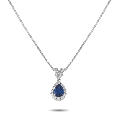 Lb Exclusive Platinum, 18k White Gold 0.45ct Diamond And Sapphire Pendant Necklace Mf20-041326 In Multi