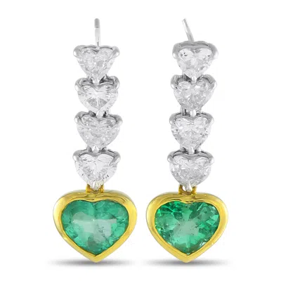 Lb Exclusive Platinum, 18k Yellow Gold 3.28ct Diamond And Emerald Earrings Mf09-041025 In White