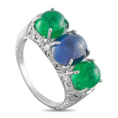 Lb Exclusive Platinum 1.90ct Sapphire And Emerald Ring Mf13-050626 In Pink