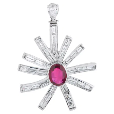 Pre-owned Lb Exclusive Platinum 2.0ct Diamond And Ruby Pendant Mf15-051326 In Multi