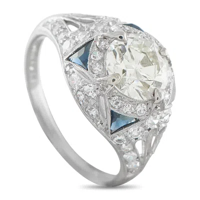 Lb Exclusive Platinum 2.0ct Diamond And Sapphire Art Deco Ring Mf24-050126 In Metallic