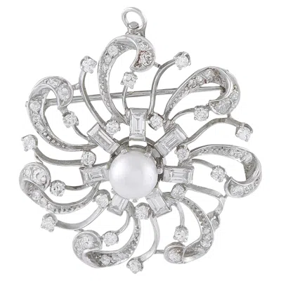 Pre-owned Lb Exclusive Platinum 2.10ct Diamond Pearl Swirl Brooch Mf07-070226 In Multiple