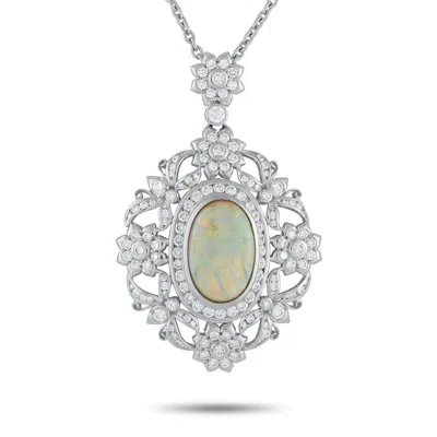 Lb Exclusive Platinum 2.30ct Diamond And Opal Pendant Necklace Mf55-101525 In Metallic