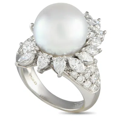 Lb Exclusive Platinum 2.47ct Diamond And Pearl Ring Mf01-022125 In Silver