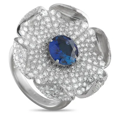 Lb Exclusive Platinum 2.50ct Diamond And Sapphire Flower Ring Mf21-122325 In Metallic
