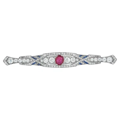 Pre-owned Lb Exclusive Platinum 2.80ct Diamond And No-heat Burma Ruby Brooch Mf02-021926 In Multi