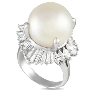 Lb Exclusive Platinum 2.96ct Diamond And Pearl Ring Mf02-022025 In White