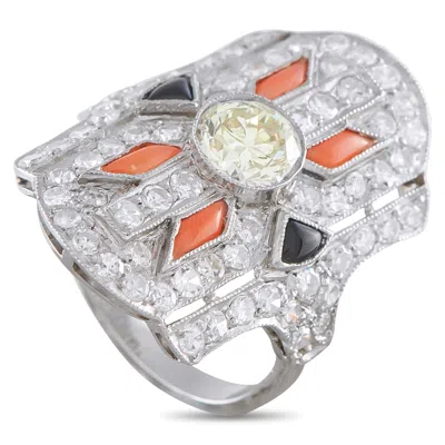 Lb Exclusive Platinum 3.0ct Diamond, Coral, And Onyx Ring Mf30-043026 In Metallic