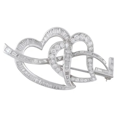 Pre-owned Lb Exclusive Platinum 3.0ct Diamond Interlocking Heart Brooch Mf07-062426 In Multiple