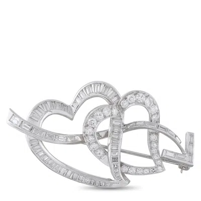 Lb Exclusive Platinum 3.0ct Diamond Interlocking Heart Brooch Mf07-062426 In Silver