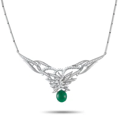 Lb Exclusive Platinum 3.18ct Diamond And Emerald Necklace Mf12-121525 In Silver