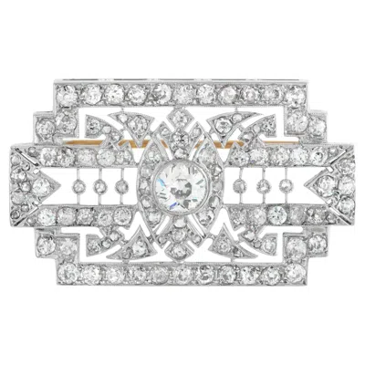 Pre-owned Lb Exclusive Platinum 3.70ct Diamond Art Deco Brooch Mf35-020526 In Multi