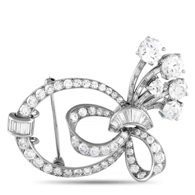Lb Exclusive Platinum 3.90ct Diamond Brooch Mf06-072524 In Silver