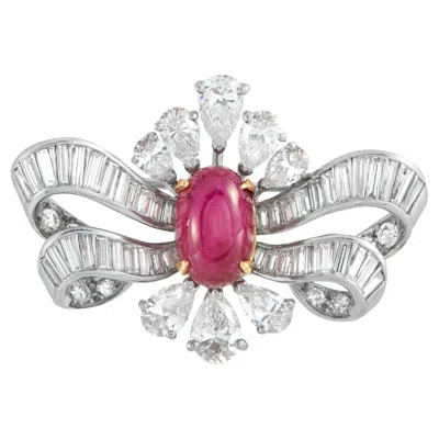 Pre-owned Lb Exclusive Platinum 4.14ct Diamond And Ruby Brooch Mf38-0222026 In Multi