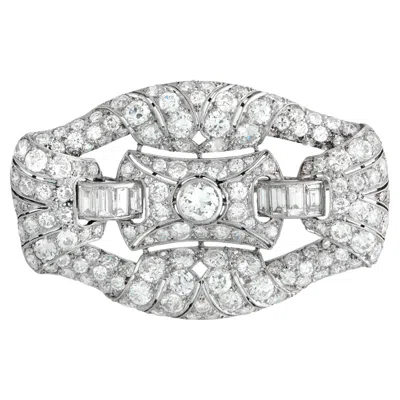 Pre-owned Lb Exclusive Platinum 5.04ct Diamond Art Deco Brooch Mf19-012326 In Multi