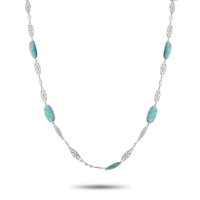 Lb Exclusive Platinum 5.50ct Diamond And Opal Necklace Mf25-012326 In Transparent