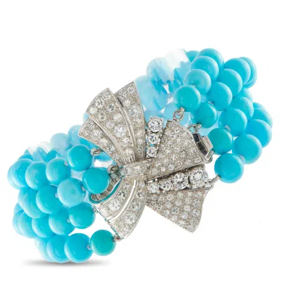 Lb Exclusive Platinum 5.50ct Diamond And Turquoise Bracelet Mf21-012326 In Blue