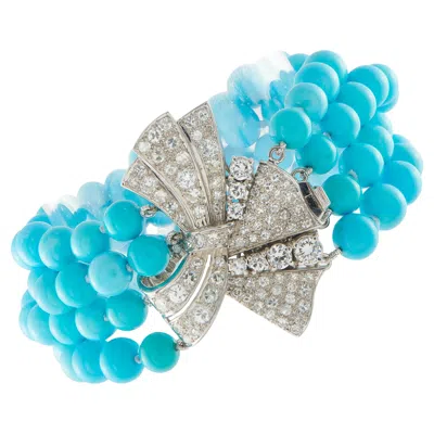 Pre-owned Lb Exclusive Platinum 5.50ct Diamond And Turquoise Bracelet Mf21-012326 In Multi