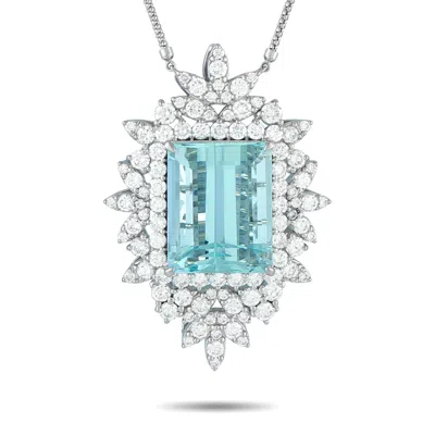 Lb Exclusive Platinum 5.51ct Diamond And Aquamarine Necklace Mf62-101525 In Metallic