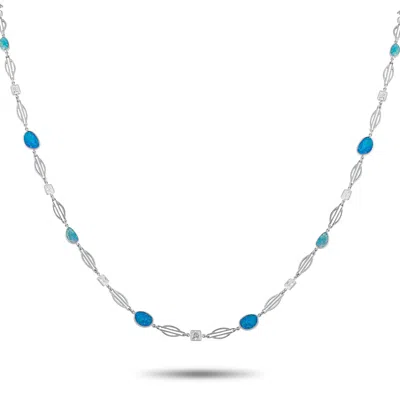 Lb Exclusive Platinum 7.40ct Diamond And Opal Necklace Mf26-012326 In Blue