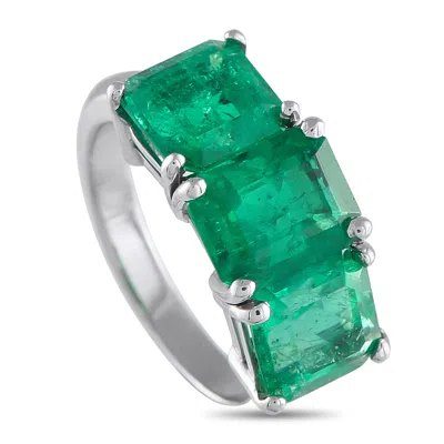 Lb Exclusive Platinum 8.0 Ct Colombian Emerald Three Stone Ring Mf28-090525 In Green