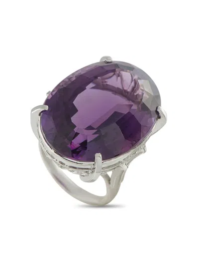 Pre-owned Lb Exclusive Platinum Amethyst Ring In Silver