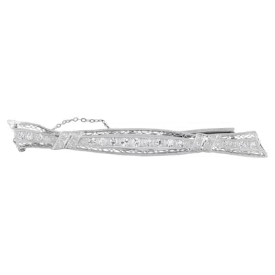 Pre-owned Lb Exclusive Platinum And 14k White Gold 1.0ct Diamond Art Deco Bar Brooch Mf17-070226