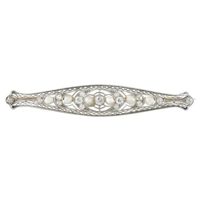 Pre-owned Lb Exclusive Platinum And 14k Yellow Gold 0.60ct Diamond And Pearl Brooch Mf13-070126