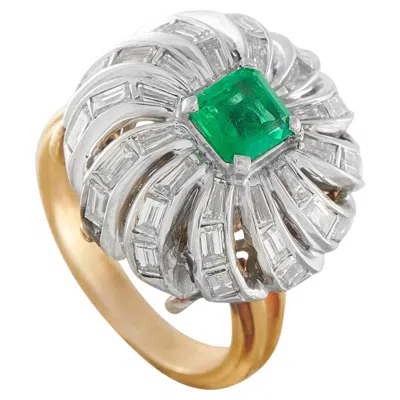 Pre-owned Lb Exclusive Platinum And 14k Yellow Gold 1.85ct Diamond And Emerald Ring Mf05-050626