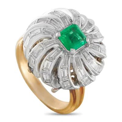 Lb Exclusive Platinum And 14k Yellow Gold 1.85ct Diamond And Emerald Ring Mf05-050626