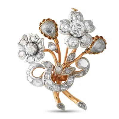 Lb Exclusive Platinum And 18k Rose Gold 4.52 Ct Diamond Edwardian Flower Brooch Mf02-070725 In Multi