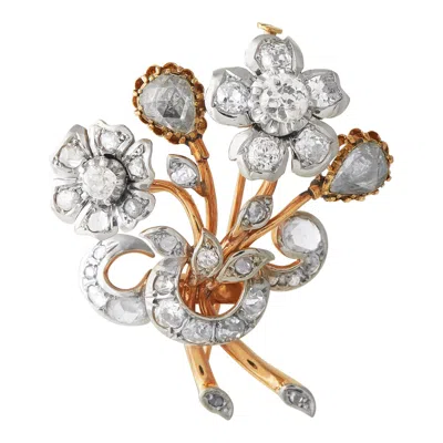 Pre-owned Lb Exclusive Platinum And 18k Rose Gold 4.52ct Diamond Edwardian Flower Brooch Mf02-070725 In Red