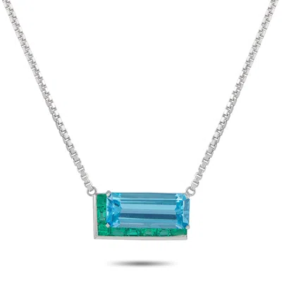 Lb Exclusive Platinum And 18k White Gold 1.20ct Emerald And Topaz Necklace Mf02-041326 In Pink