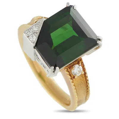 Lb Exclusive Platinum And 18k Yellow Gold 0.20 Ct Diamond And 9.08 Ct Green Tourmaline Ring Mf35-101025