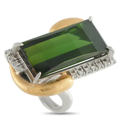 Lb Exclusive Platinum And 18k Yellow Gold 0.35 Ct Diamond And 27.42 Ct Tourmaline Ring Mf18-101025 In Green