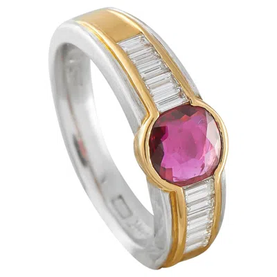 Pre-owned Lb Exclusive Platinum And 18k Yellow Gold 0.37ct Diamond And Ruby Ring